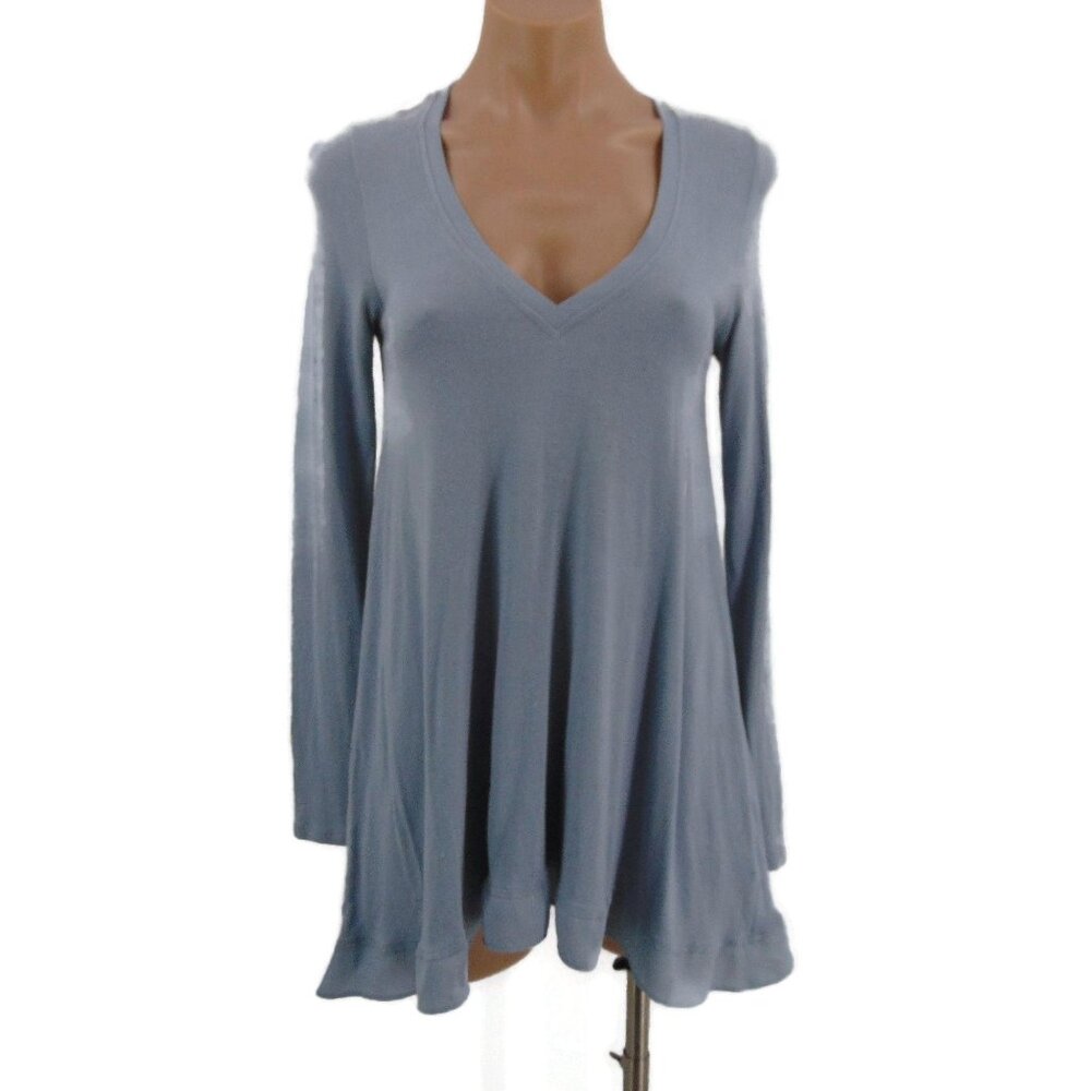 Deletta Womens Blue Knit V Neck Ruffle Tunic Size S Anthropologie Swing Jersey
